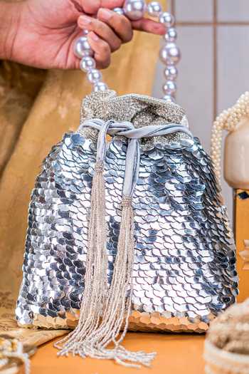 NR By Nidhi Rathi Sequin Embroidered Potli Bag With Pearl Handle 