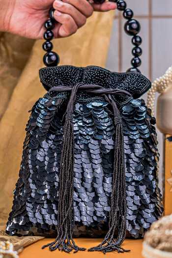 NR By Nidhi Rathi Sequined Potli Bag With Beaded Handle 