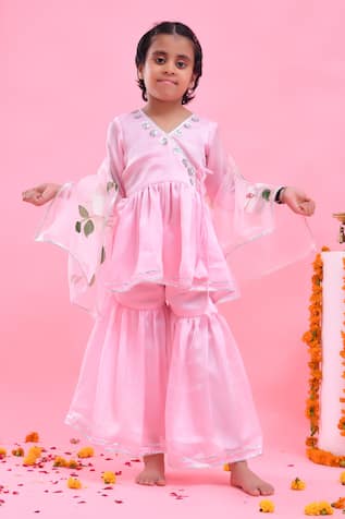 Bannhi By Priyanka Rathore Pink Sharara Set With Hand Painted Dupatta 