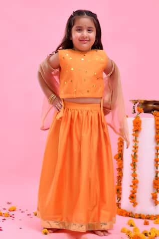 Bannhi By Priyanka Rathore Orange Lehenga Set With Organza Dupatta 