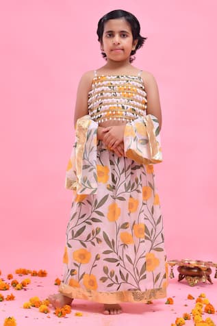 Bannhi By Priyanka Rathore Floral Print Chanderi Lehenga Set 