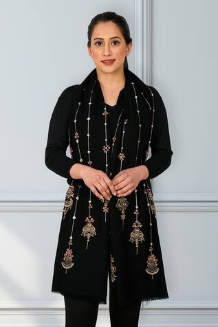 Mauli Cashmere Jewelled Affair Embroidered Merino Stole 