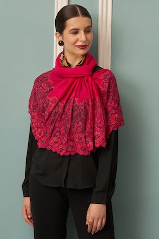 Mauli Cashmere Floral Inset Embroidered Merino Stole 