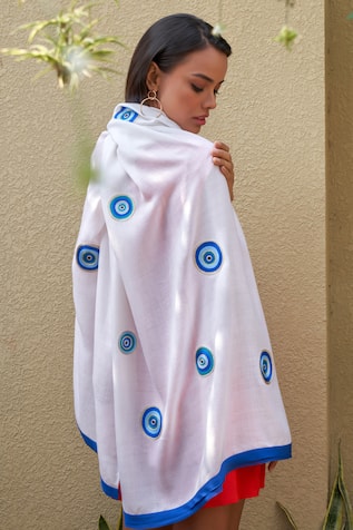 Mauli Cashmere The Evil Eye Evil Eye Motif Wool & Silk Stole 