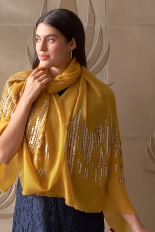 Mauli Cashmere Shooting Stars Sequin Embroidered Stole 