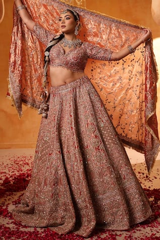 Peach Tissue Bridal Lehenga Set 
