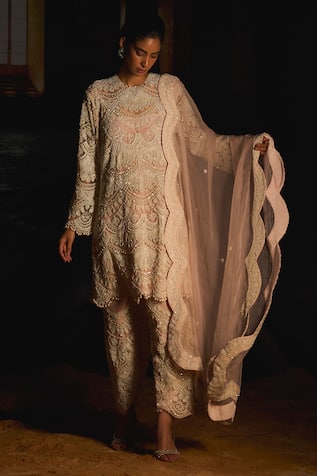 Mani Bhatia Meline Pearl & Cutdana Embroidered Tunic Salwar Set 