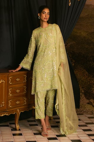 Mani Bhatia Christel Pastel Green Embroidered Kurta Set 