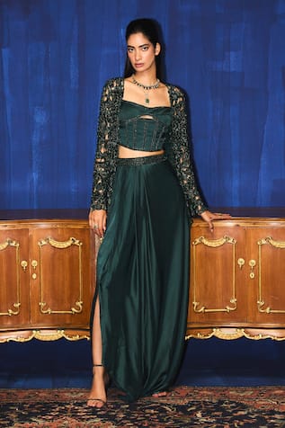 Mani Bhatia Gaby Embellished Organza Jacket & Satin Skirt Set 