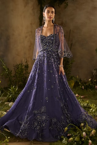 Parul Gandhi Etherial Sequined & Beaded Embroidered Gown With Jacket 