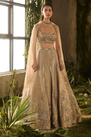 Parul Gandhi Spectrum Embroidered Blouse & Sequin Lehenga Set 