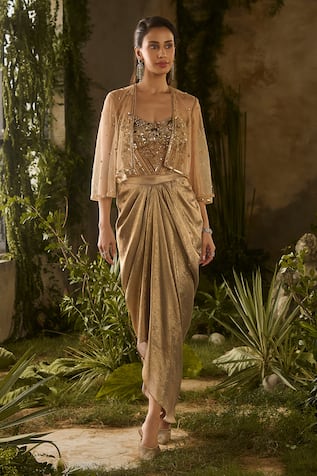 Parul Gandhi Mirage Embellished Blouse & Draped Skirt Set 