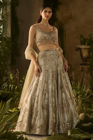 Parul Gandhi Champagne Embroidered Blouse Lehenga Set 