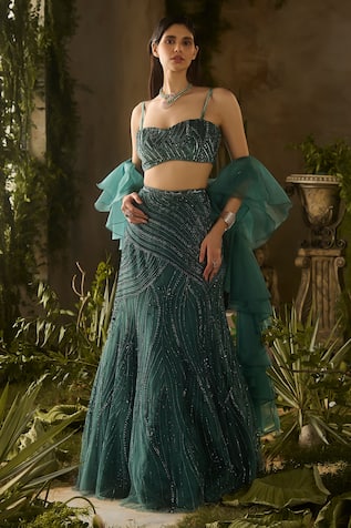 Parul Gandhi Verdant Bead & Sequin Embroidered Lehenga Set 