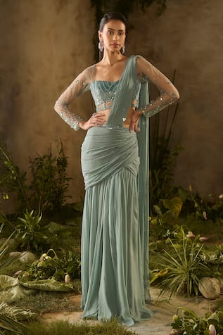 Parul Gandhi Sequins & Beadwork Embroidered Saree Set 