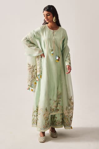 Wabi Sabi By Anshum-Ritesh Floral Palms Embroidered Kurta, Pant & Dupatta 