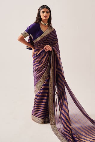 Wabi Sabi By Anshum-Ritesh Stripes Saree Chanderi Striped Saree With Peplum Blouse 