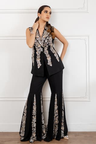 Akanksha Mago Hand Embroidered Jacket & Flared Pant Set 