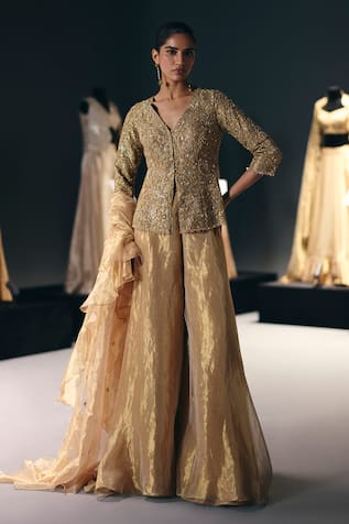 Sana Barreja Pages Of Gold Embroidered Jacket Sharara Set 