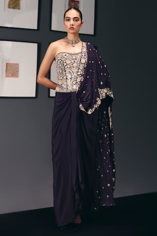 Sana Barreja Infinity Hand Embroidered Pre-Draped Saree With Corset 