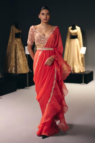 Sana Barreja The Living Fresco Embroidered Pre-Draped Saree With Blouse 