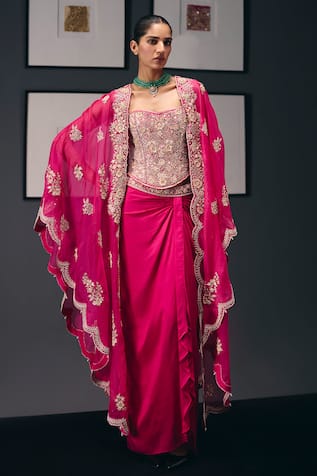 Sana Barreja The Swing Hand Embroidered Cape Skirt Set 