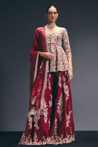 Sana Barreja The Red Studio Embroidered Peplum Kurta Set 