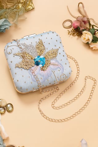 Nazaakat By Samara Singh Floral Sequin & Thread Embroidered Clutch 