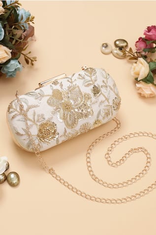 Nazaakat By Samara Singh Floral Sequin & Bead Embroidered Clutch 