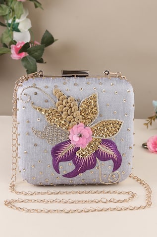Nazaakat By Samara Singh Floral Embroidered & Sequin Embellished Clutch 