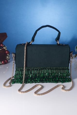 Nazaakat By Samara Singh Beaded Tassel Flap Bag 