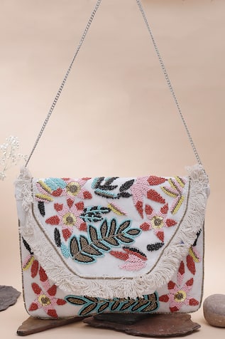 Nazaakat By Samara Singh Beaded Floral Embroidered Boho Bag 