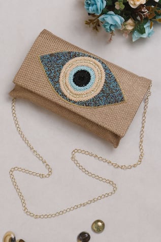 Nazaakat By Samara Singh Evil Eye Beaded Flap Bag 