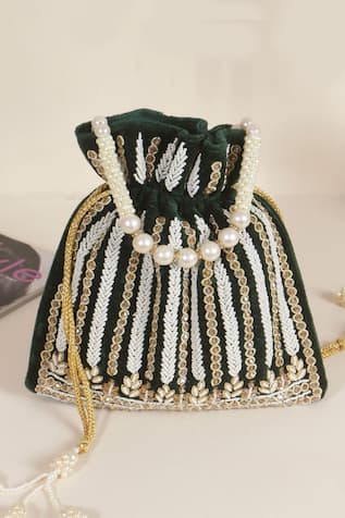 Nazaakat By Samara Singh Embroidered Potli Bag with Pearl Handle 