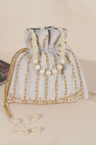 Nazaakat By Samara Singh Embroidered Potli Bag with Pearl Handle 