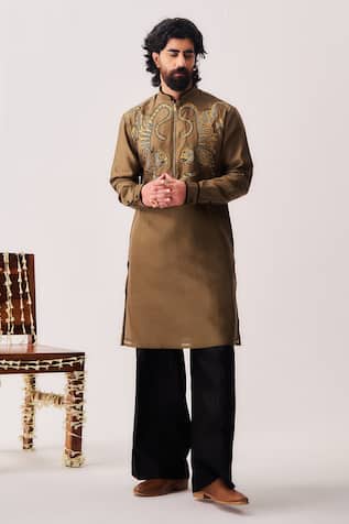 Wabi Sabi By Anshum-Ritesh Twin Guardians Tiger Embroidered Kurta & Flare Pant Set 