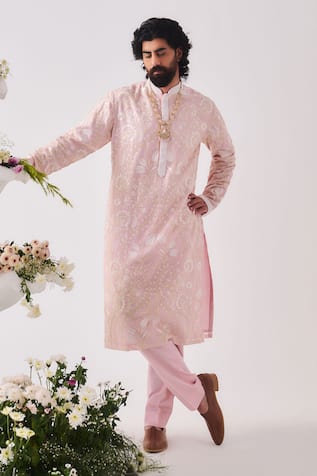 Wabi Sabi By Anshum-Ritesh Tulip Meadow Chanderi Embroidered Kurta & Pyjama Set 