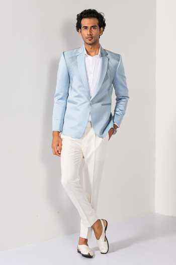 Kalpana Naik Ice Blue Pintuck Tuxedo Blazer & Trouser Set 