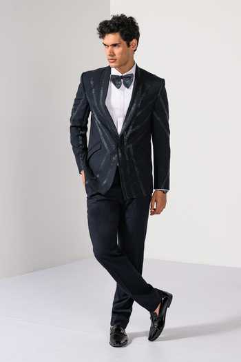 Kalpana Naik Midnight Stripes Embroidered Tuxedo Blazer & Trouser Set 