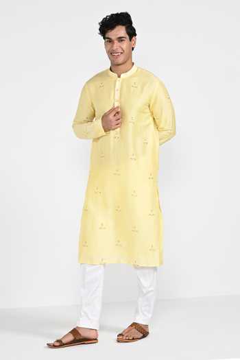 Kalpana Naik Pastel Yellow Embroidered Kurta & Pant Pajama Set 