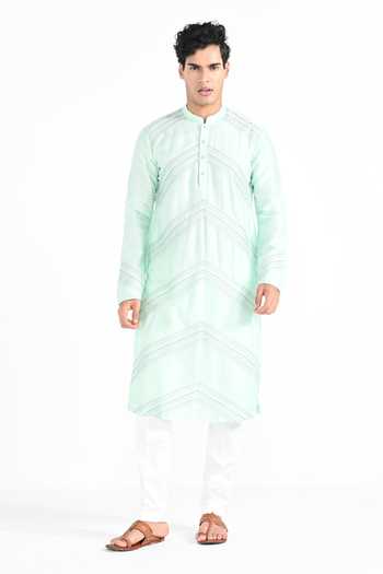 Kalpana Naik Mist Green Chanderi Silk Hand Embroidered Kurta Set 