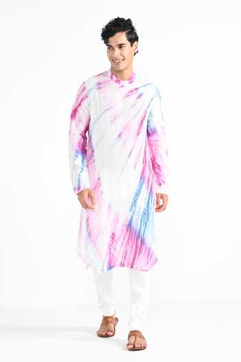 Kalpana Naik Pink & Blue Shibori Shibori Hand Embroidered Kurta & Pant Set 