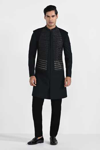 Kalpana Naik Dark Sapphire Geometric Panel Sherwani With Pant 