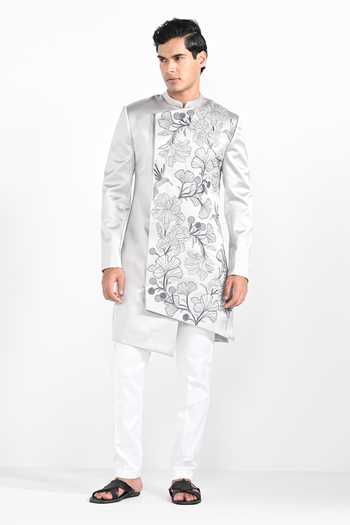 Kalpana Naik Barely Grey Overlapping Panel Achkan & Trouser Set 