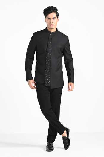 Kalpana Naik Black Embroidered Panel Bandhgala With Trouser 