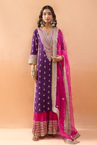 Gopi Vaid Embroidered Kurta Sharara & Dupatta Set 