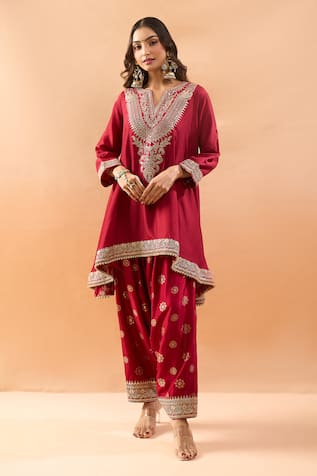 Gopi Vaid Embroidered Tussar Kurta & Farshi Salwar Set 