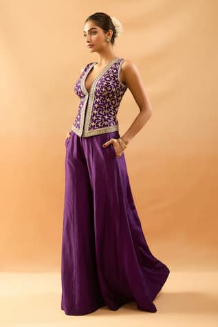 Gopi Vaid Embroidered Vest & Panel Pant Set 