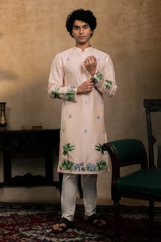 Hilo Design Gajavana Embroidered Kurta With Dupatta 