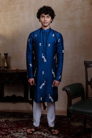 Hilo Design Neel Mayura Embroidered Kurta With Dupatta 